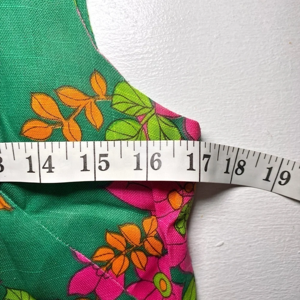 Lee Holliday Kelly Green, Pink, Orange, & Green Floral Print Midi Shift Dress